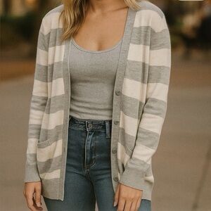 Y2K Vintage Gap Striped Cardigan Sweater Gray Ivory Size Medium